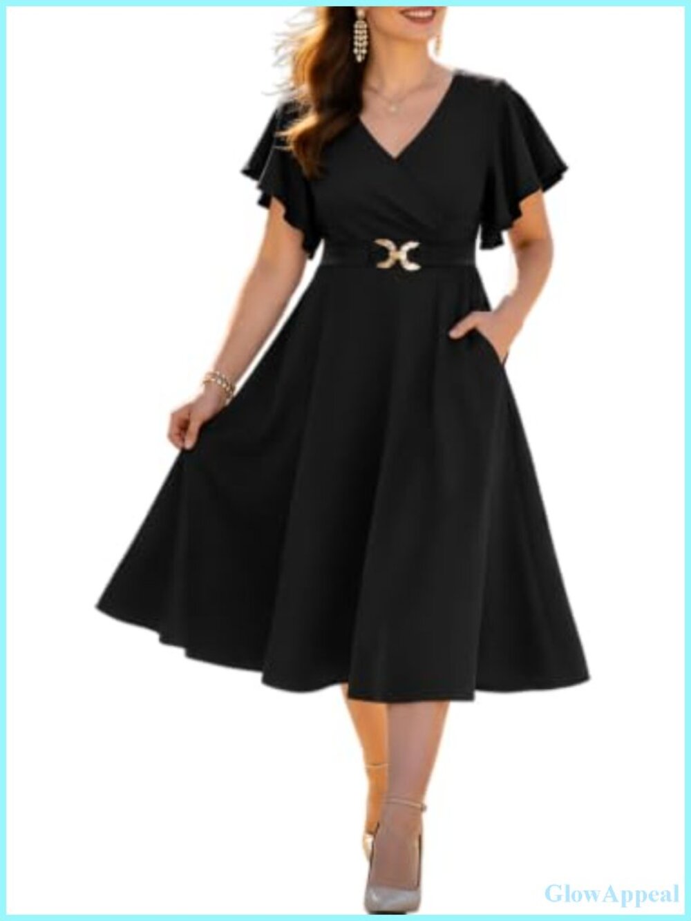Plus Size Fit and Flare Midi Dress with Pockets Wedding Guest